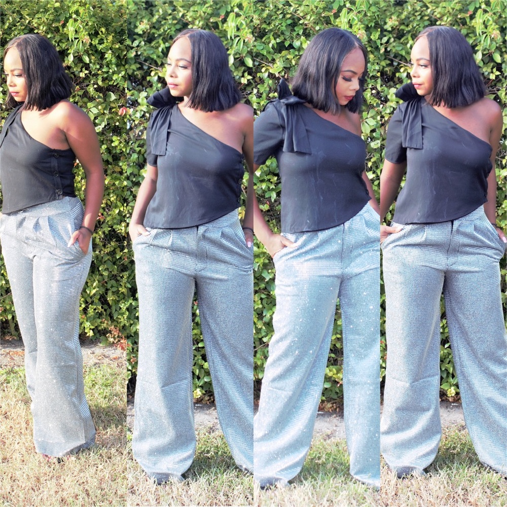 Metallic Wide Leg Pants